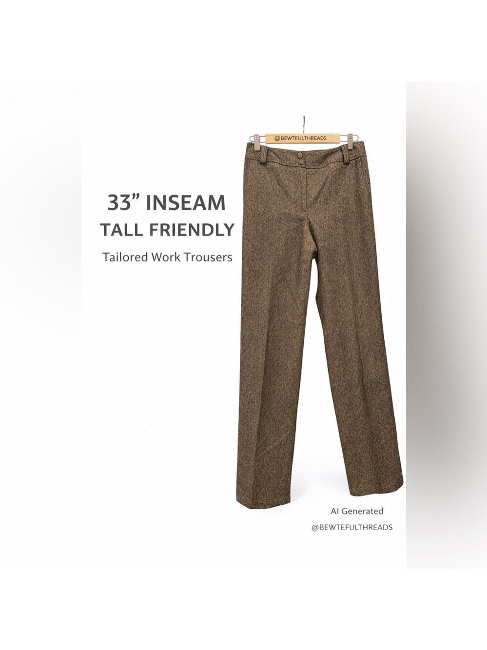 TRIBAL Size 8 Brown Wool-Blend Tall Dress Pants 33” Inseam